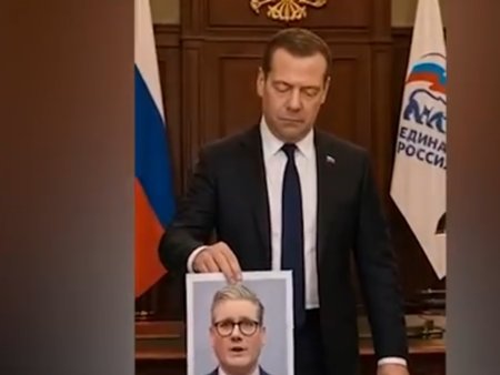Медведев опубликовал ИИ-ролик со шредированием портретов Мерца и Стармера