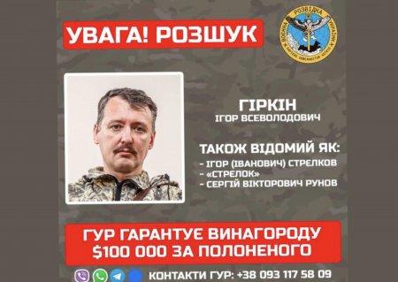 $100 тысяч: разведка Украины объявила охоту на Стрелкова