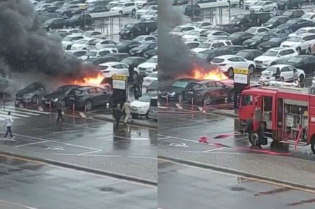 На стоянке перед Международным аэропортом в Баку сгорел автомобиль 