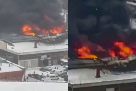 В Москве на складе вспыхнул мощный пожар