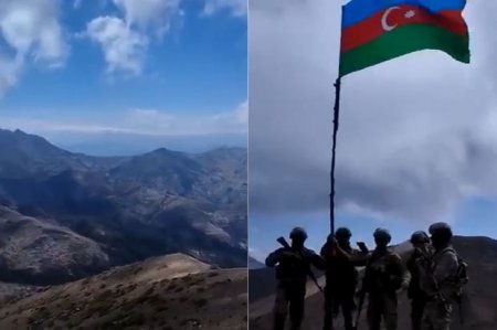 Военнослужащие водрузили азербайджанский флаг на дороге Ханкенди - Халфали - Туршсу 