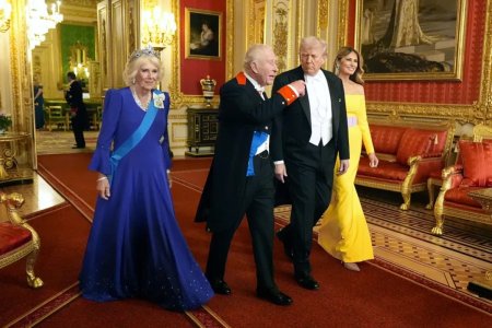 Супруги Карла III и Трампа на банкете в платьях цветов флага Украины