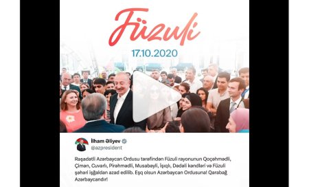 Президент поделился публикацией в связи с пятой годовщиной освобождения от оккупации города Физули